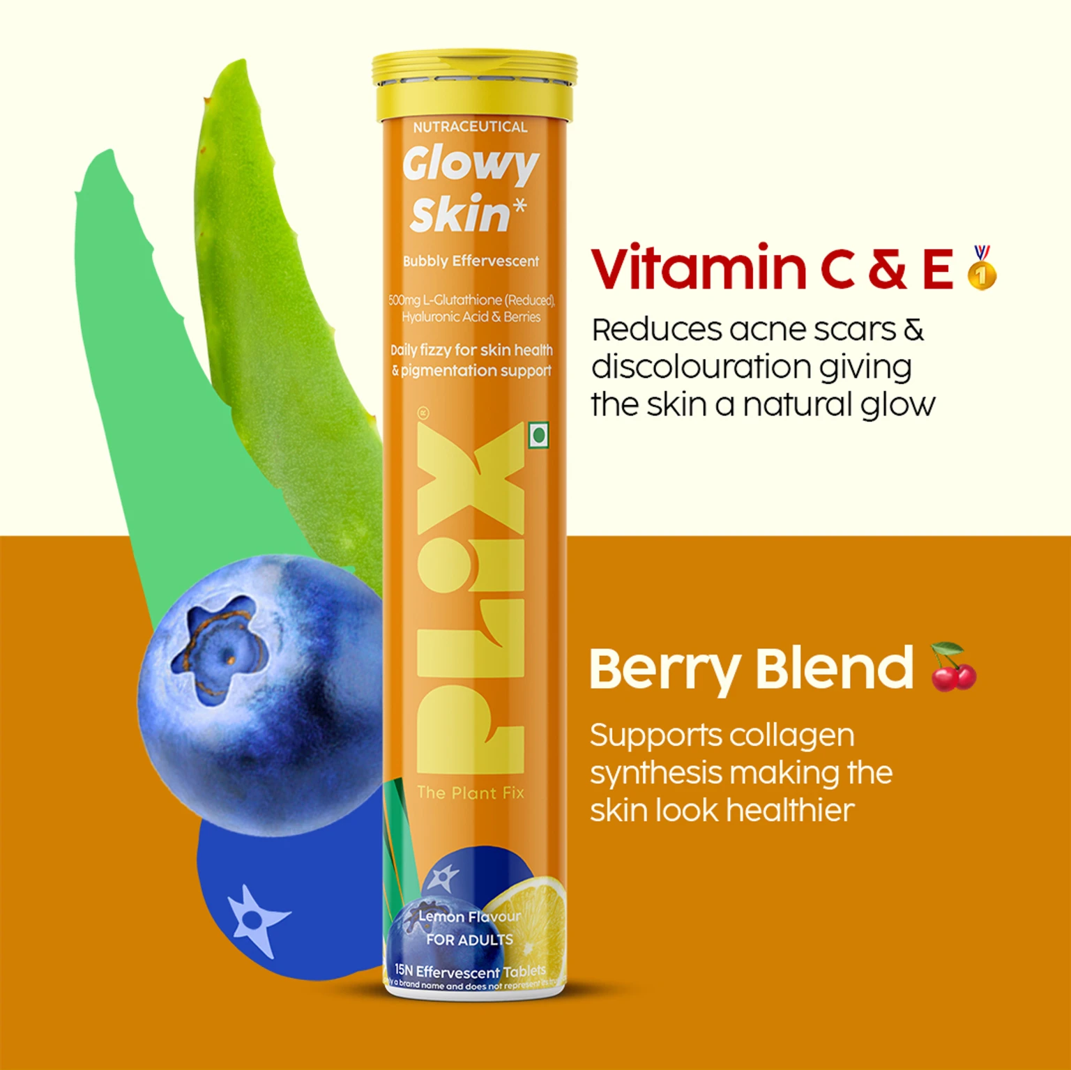 Plix Glowy Skin Lemon Adult Effervescent Tablet - 15 Tablet