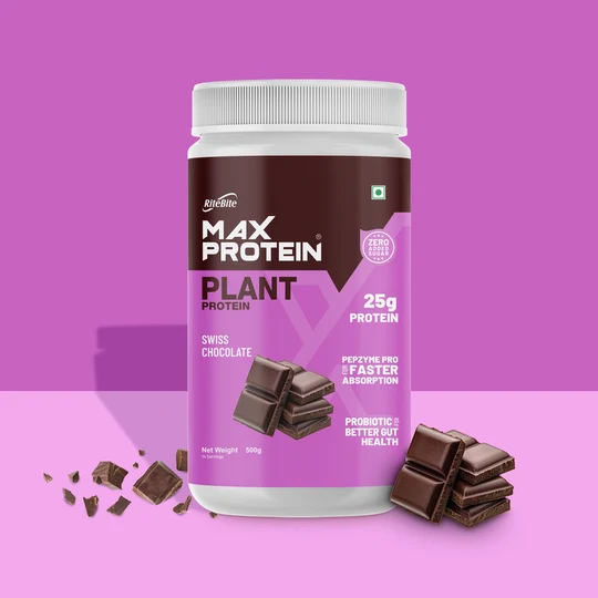 RiteBite Max Protein Plant Protein Powder Swiss Chocolate - 500 Gm